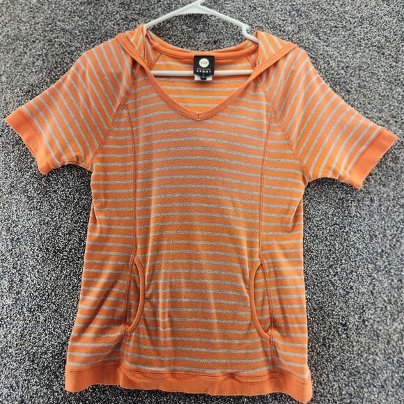 Jones New York Sport Medium orange striped hooded short sleeve t-shirt - Picture 1 of 9